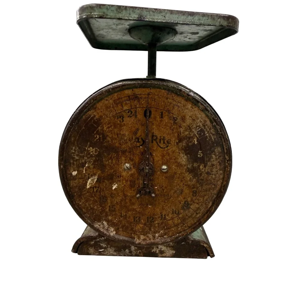 Vintage Way Rite Kitchen Scale Green Metal Antique 25lb Farmhouse Decor patina